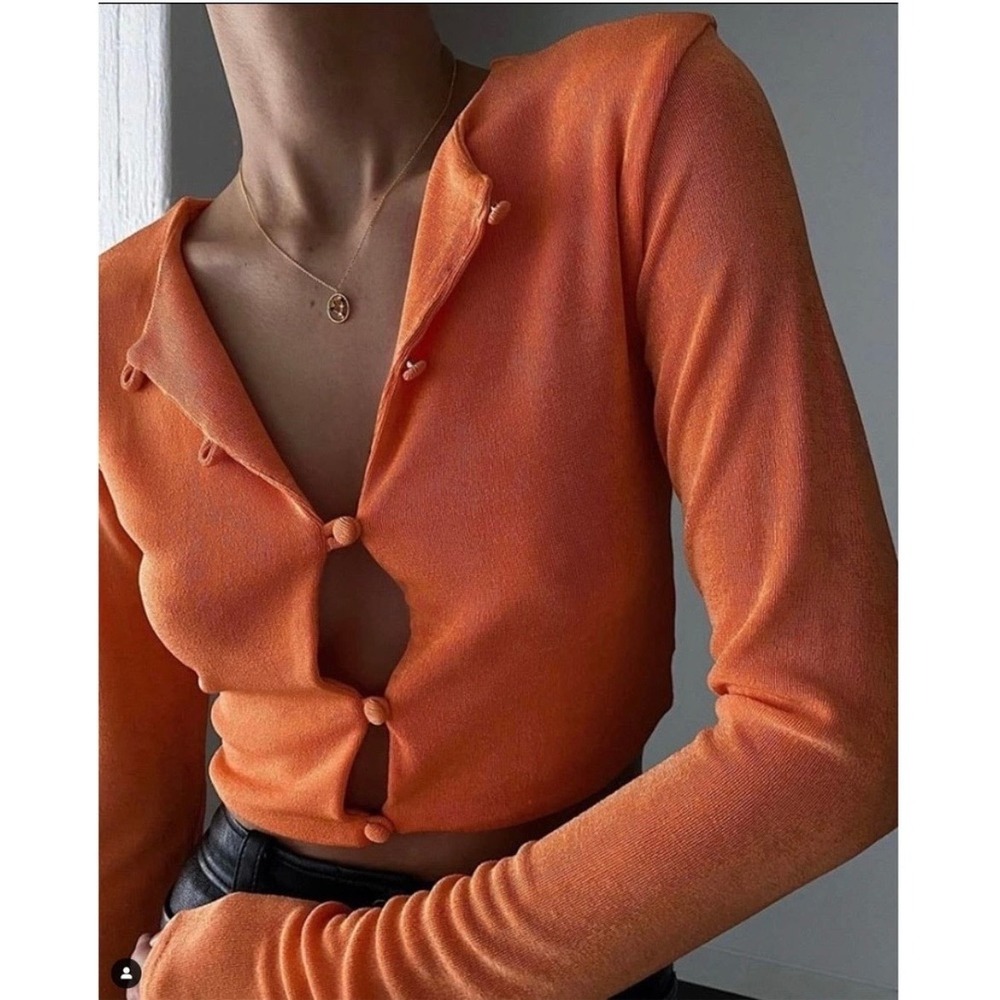 With Jean Cropped Carrie Cardigan XL Orange Melon Blogger Fave Trendy Balletcore